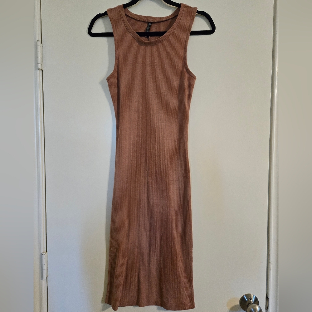 Cotton On Mocha Ribbed Midi Dress